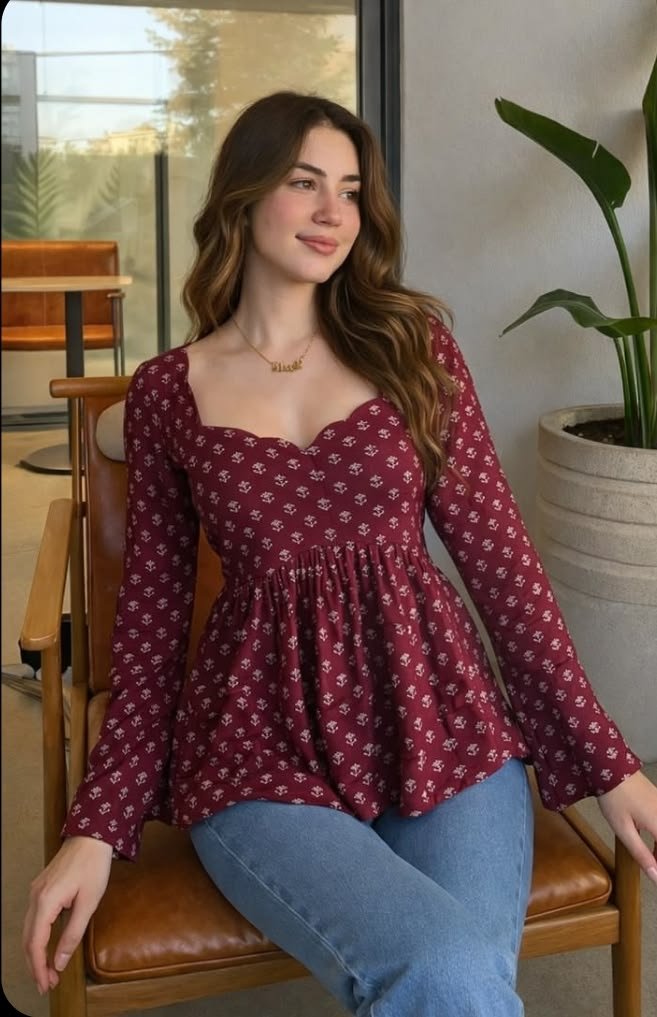 Women’s Burgundy Floral Peplum Top