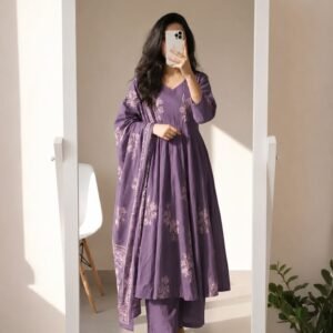 elegant purple embroidered kurta set with dupatta 💜