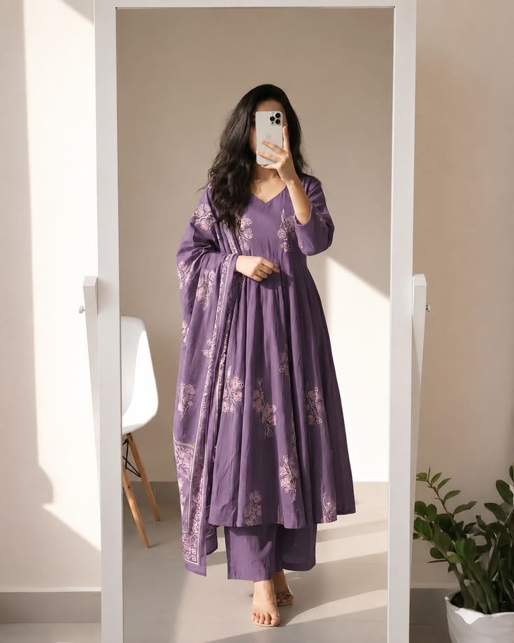 Purple Embroidered Anarkali Kurta Set