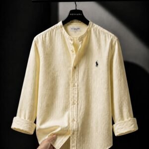 premium cream mandarin collar shirt for men old money style