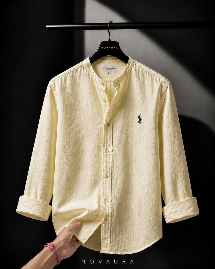 Premium Cream Mandarin Collar Shirt for Men