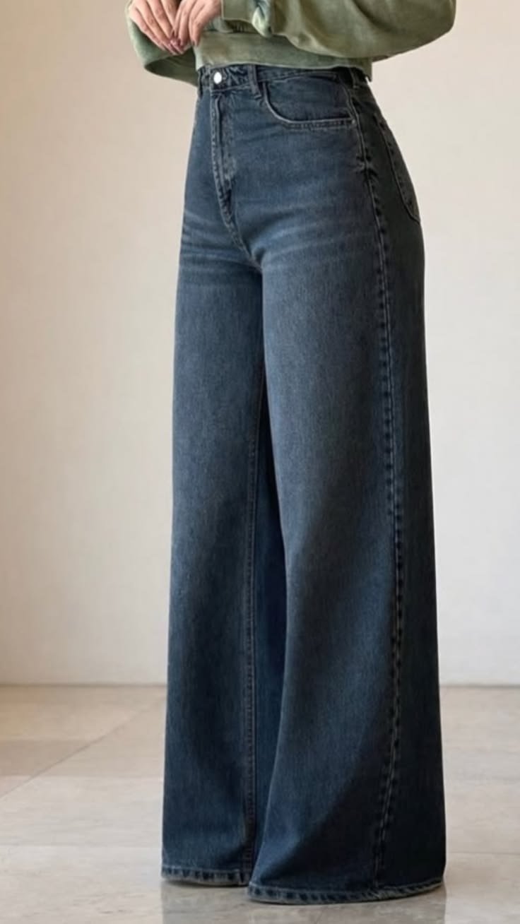 Women’s Dark Blue High-Waist Wide-Leg Jeans