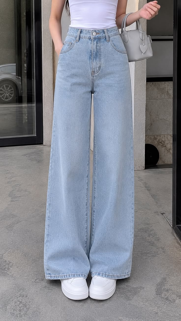Women’s Light Blue High-Waist Wide-Leg Jeans