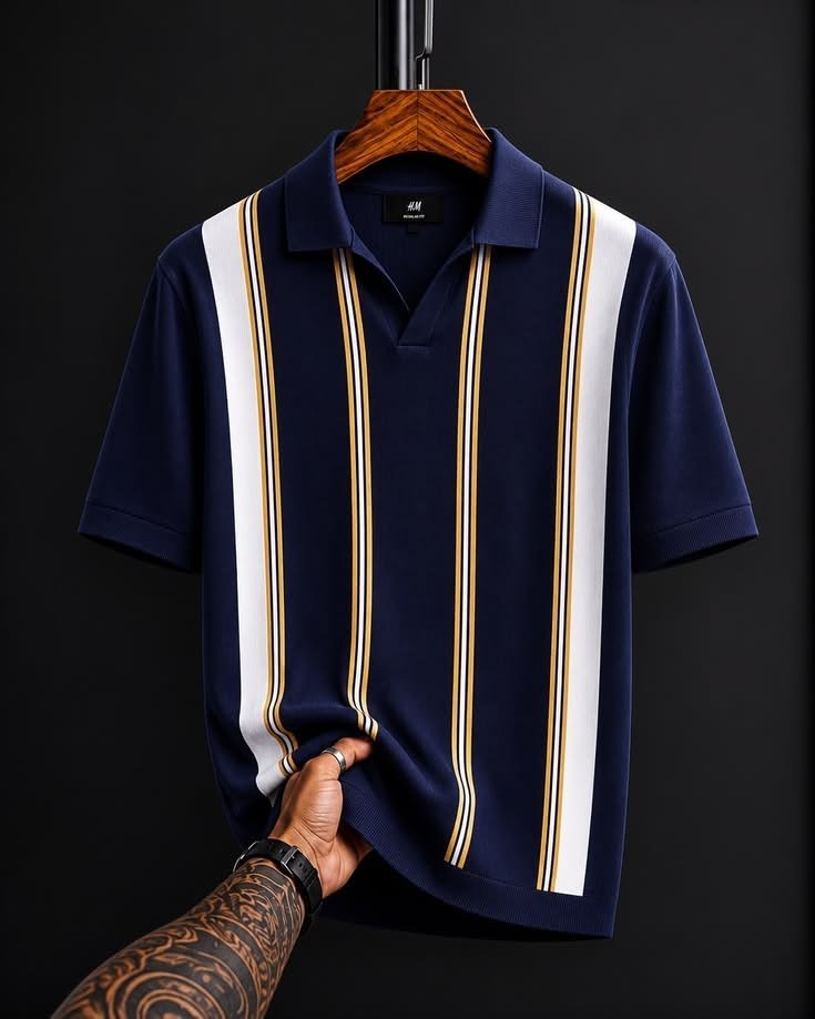 Men’s Navy Blue Striped Polo T-Shirt