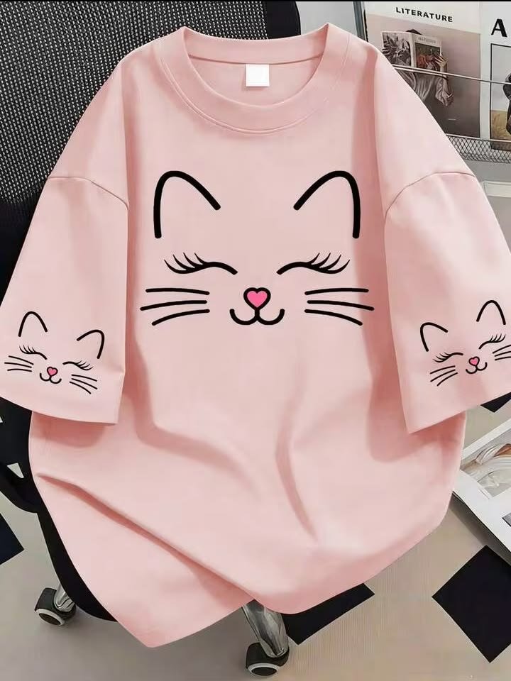 Men’s Pink & Cat Pattern T-Shirt