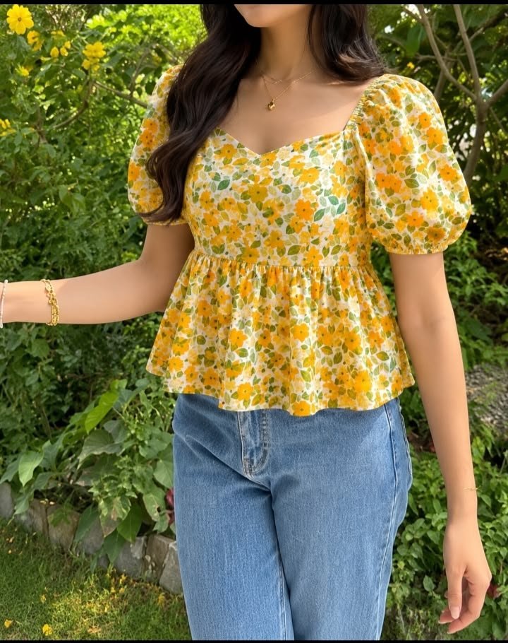 Women’s Yellow Floral Puff Sleeve Top